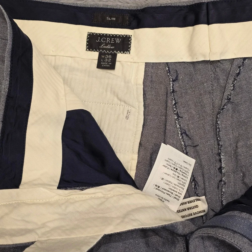 J.Crew Ludlow Slim Dress Pants 36x32 Baird McNutt Irish Linen Cotton Blue Grey